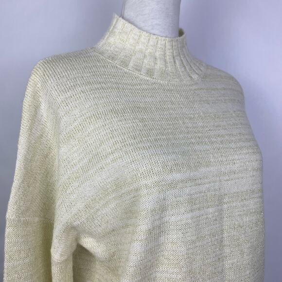 NSR | NWT Napean Sea Rd Ivory & Gold Metallic Threading Mock Neck Knit Sweater - Picture 6 of 12